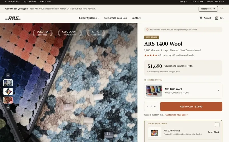 ARS Colours product page, after