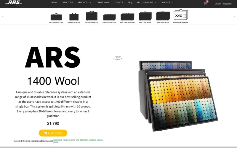 ARS Colours product page, before