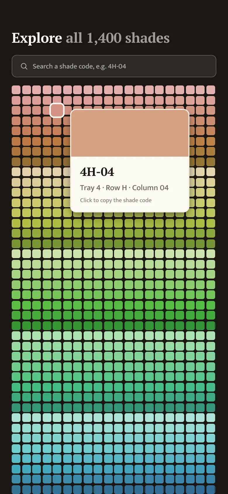 The ARS shade explorer on a phone, my design