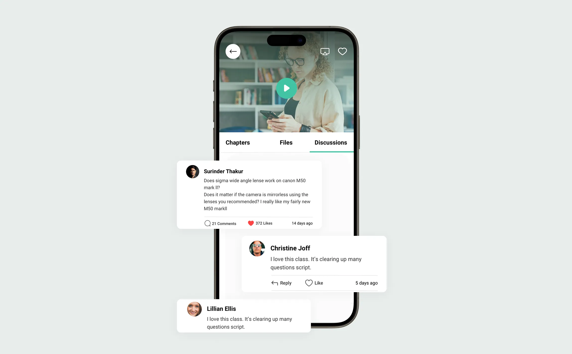 Purpose lesson discussion on a phone, with learner comments around it