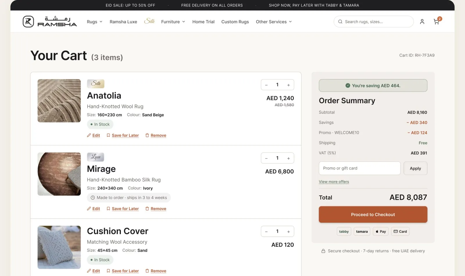eCommerce cart after the redesign