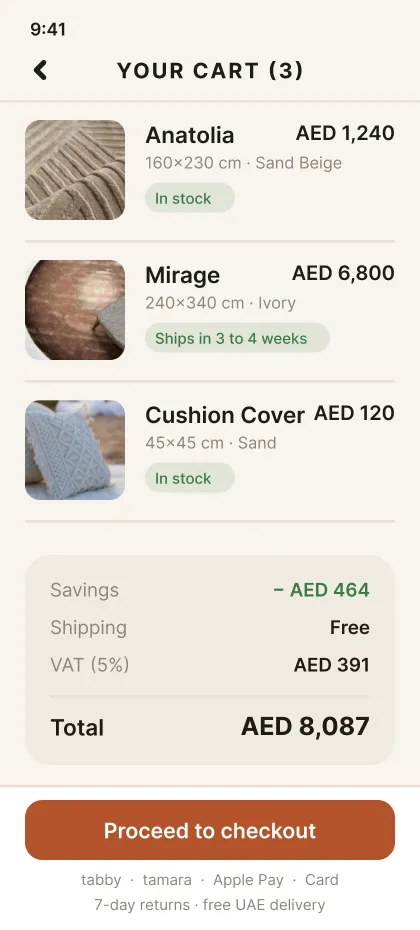 Ramsha Home cart on a phone, my design